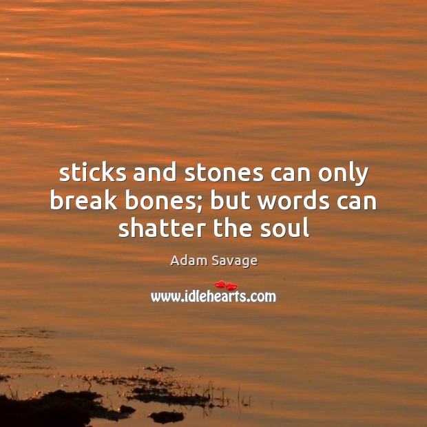 Sticks and stones can only break bones; but words can shatter the soul Adam Savage Picture Quote