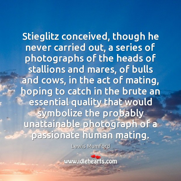 Stieglitz conceived, though he never carried out, a series of photographs of Image
