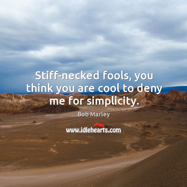 Stiff-necked fools, you think you are cool to deny me for simplicity. Bob Marley Picture Quote