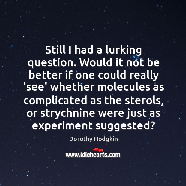 Still I had a lurking question. Would it not be better if Dorothy Hodgkin Picture Quote