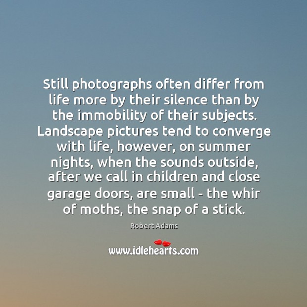 Still photographs often differ from life more by their silence than by Robert Adams Picture Quote