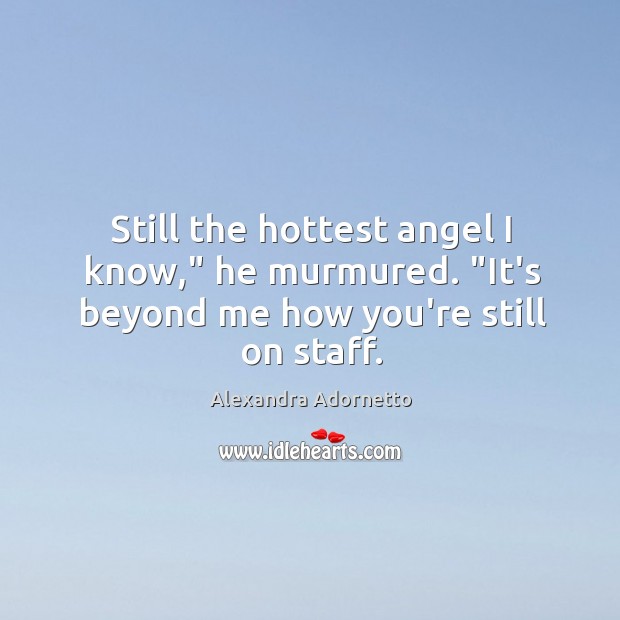 Still the hottest angel I know,” he murmured. “It’s beyond me how you’re still on staff. Alexandra Adornetto Picture Quote