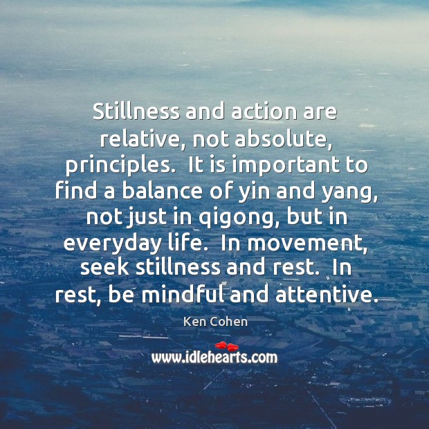 Stillness and action are relative, not absolute, principles.  It is important to Ken Cohen Picture Quote