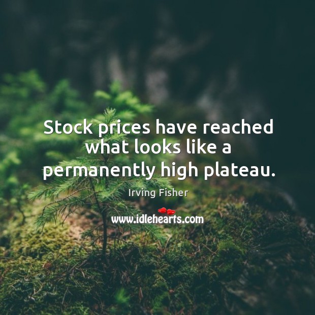 Stock prices have reached what looks like a permanently high plateau. Irving Fisher Picture Quote