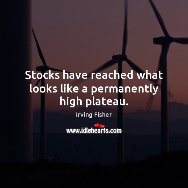 Stocks have reached what looks like a permanently high plateau. Irving Fisher Picture Quote