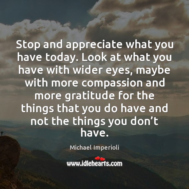 Stop and appreciate what you have today. Look at what you have Michael Imperioli Picture Quote