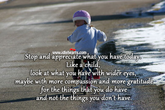 Stop and appreciate what you have today. Image