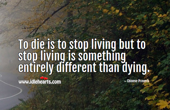 To die is to stop living but to stop living is something entirely different than dying. Chinese Proverbs Image