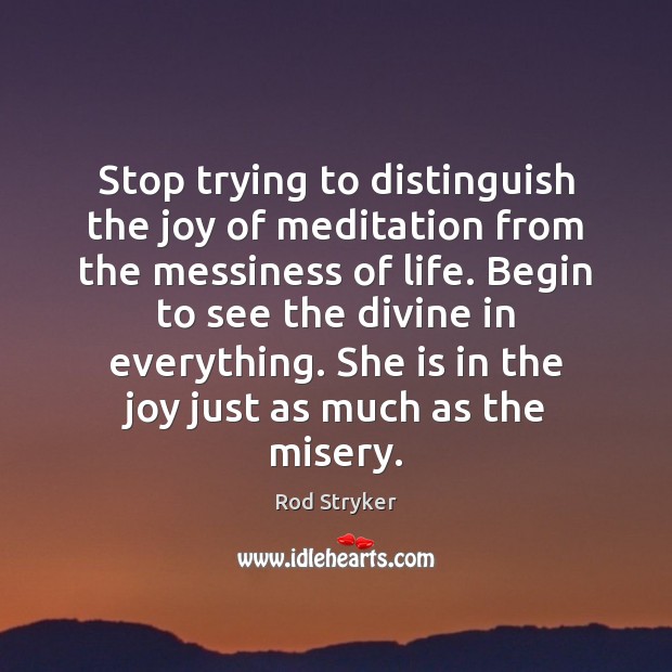 Stop trying to distinguish the joy of meditation from the messiness of Rod Stryker Picture Quote