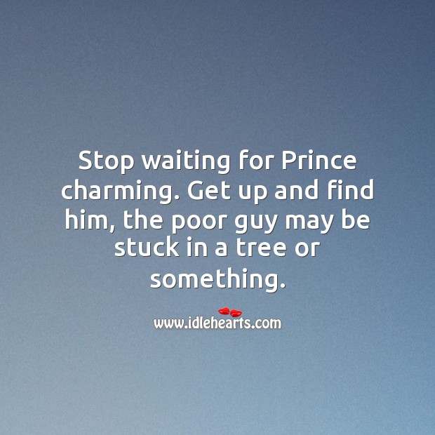 Stop waiting for Prince charming. Get up and find him, the poor guy may be stuck in a tree or something. Funny Love Quotes Image