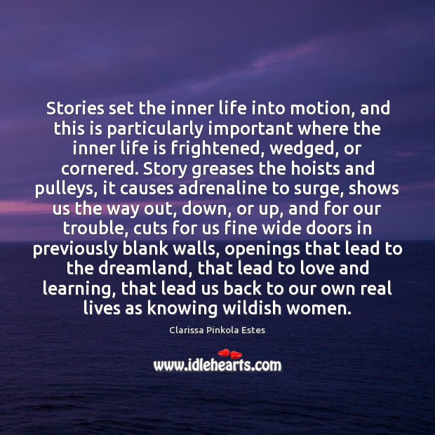 Stories set the inner life into motion, and this is particularly important Clarissa Pinkola Estes Picture Quote