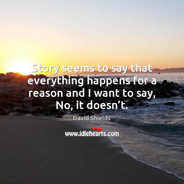 Story seems to say that everything happens for a reason and I David Shields Picture Quote