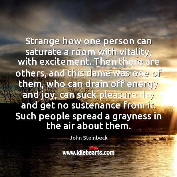 Strange how one person can saturate a room with vitality, with excitement. John Steinbeck Picture Quote