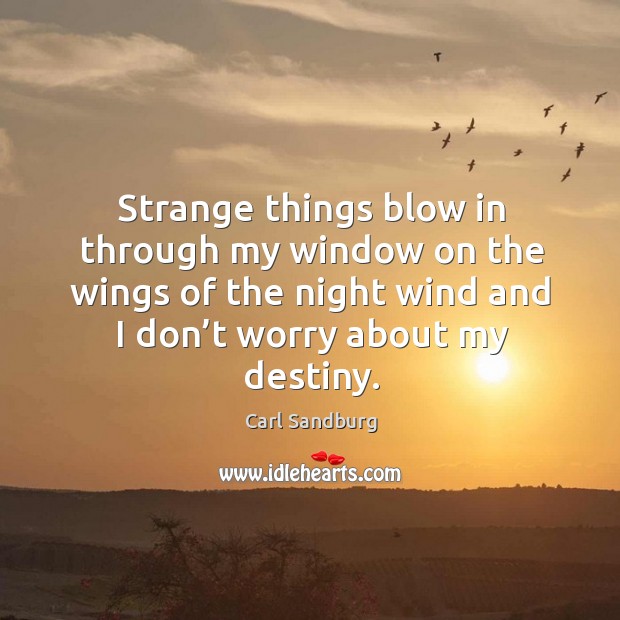 Strange things blow in through my window on the wings of the night wind and Carl Sandburg Picture Quote