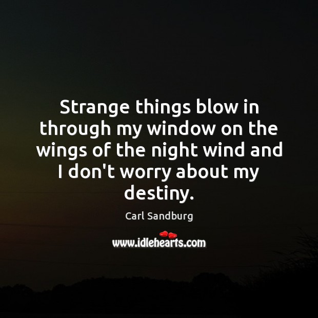 Strange things blow in through my window on the wings of the Carl Sandburg Picture Quote