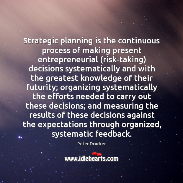 Strategic planning is the continuous process of making present entrepreneurial (risk-taking) decisions Image
