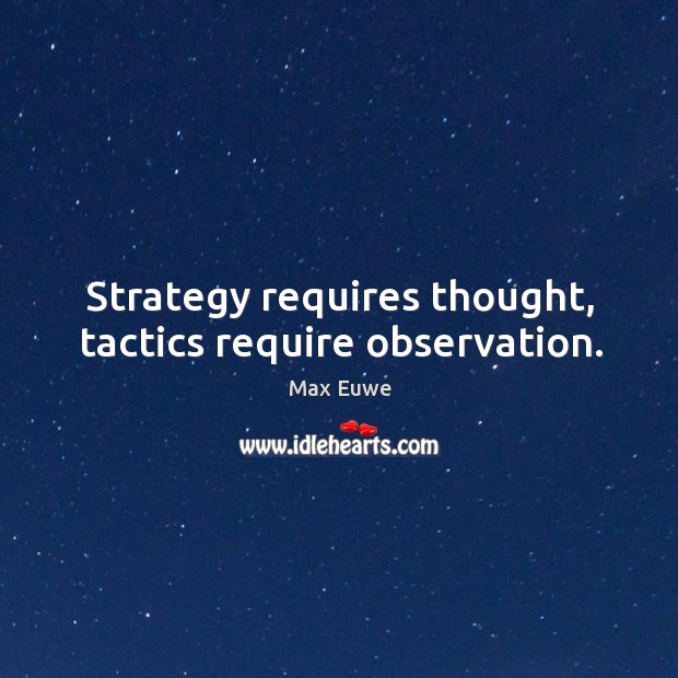 Strategy requires thought, tactics require observation. Max Euwe Picture Quote