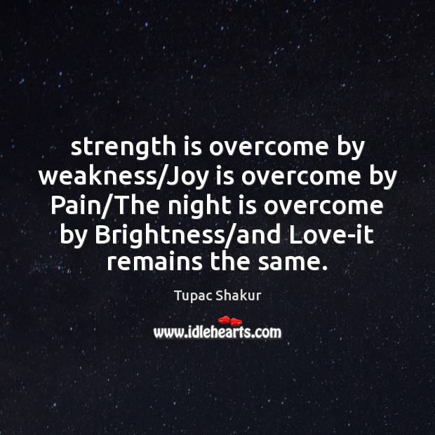Strength is overcome by weakness/Joy is overcome by Pain/The night Tupac Shakur Picture Quote