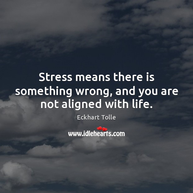 Stress means there is something wrong, and you are not aligned with life. Eckhart Tolle Picture Quote