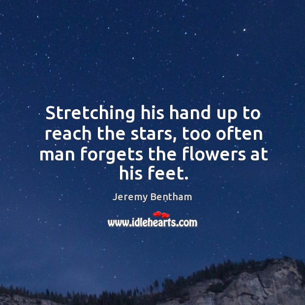 Stretching his hand up to reach the stars, too often man forgets the flowers at his feet. Jeremy Bentham Picture Quote