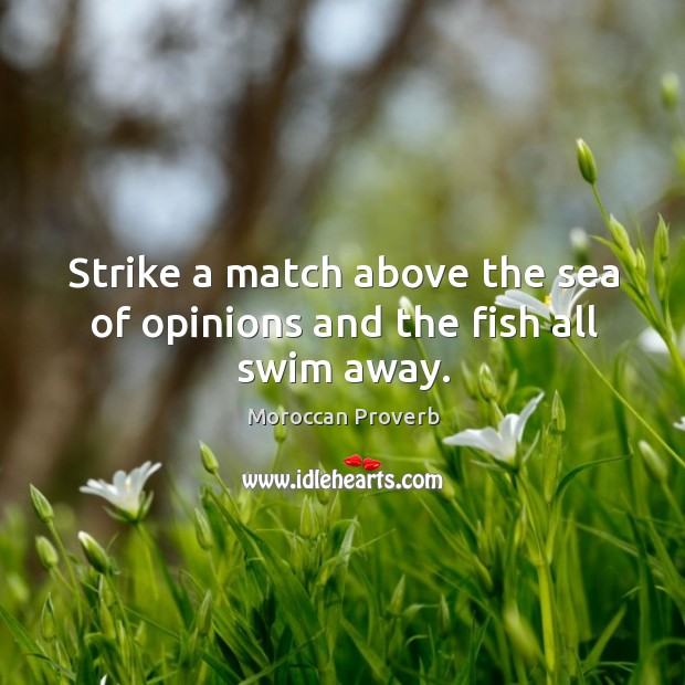 Strike a match above the sea of opinions and the fish all swim away. Moroccan Proverbs Image