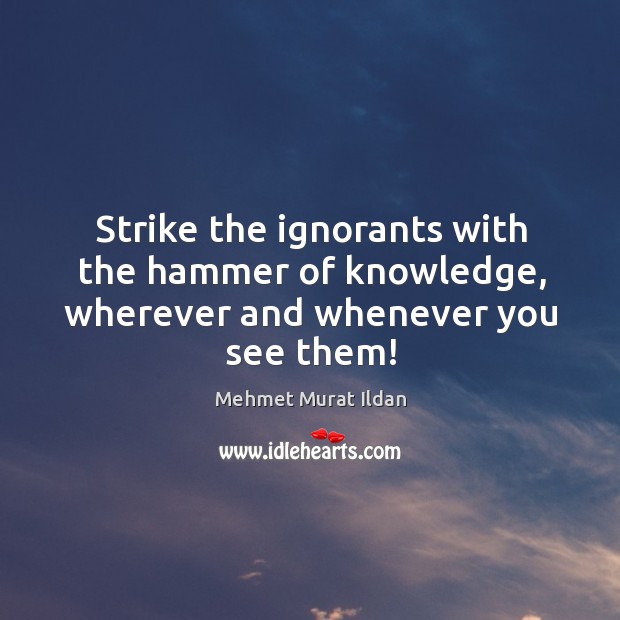 Strike the ignorants with the hammer of knowledge, wherever and whenever you see them! Mehmet Murat Ildan Picture Quote