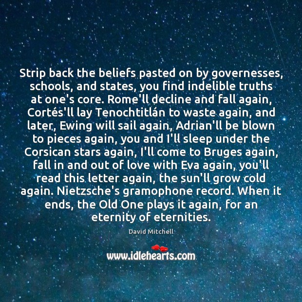 Strip back the beliefs pasted on by governesses, schools, and states, you David Mitchell Picture Quote