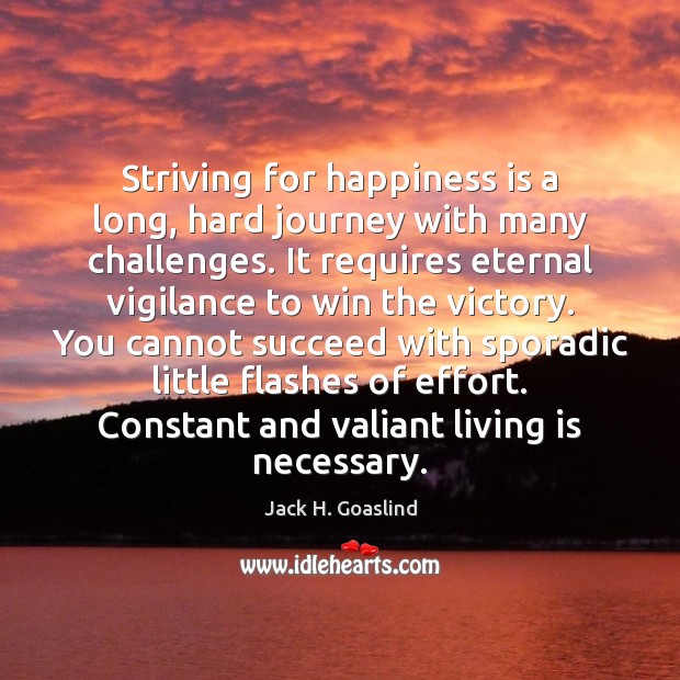 Striving for happiness is a long, hard journey with many challenges. It Jack H. Goaslind Picture Quote
