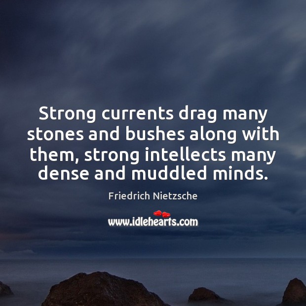 Strong currents drag many stones and bushes along with them, strong intellects Friedrich Nietzsche Picture Quote