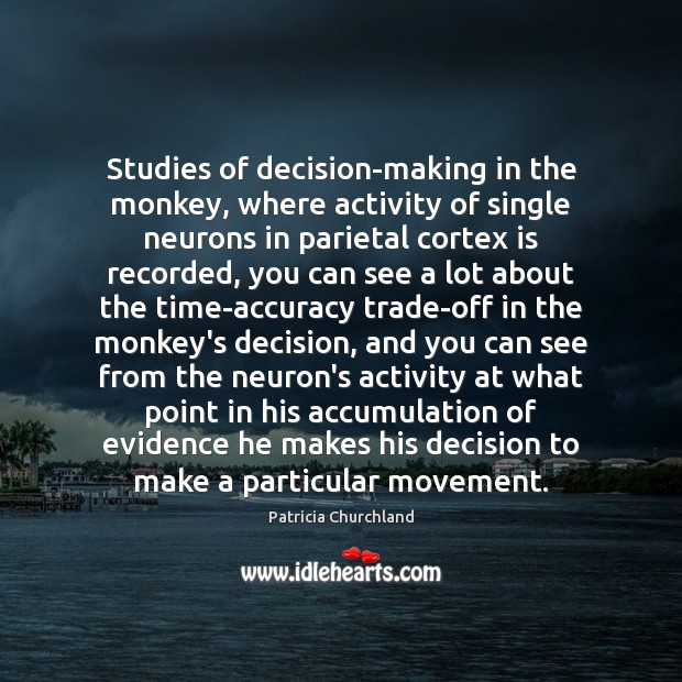 Studies of decision-making in the monkey, where activity of single neurons in Patricia Churchland Picture Quote