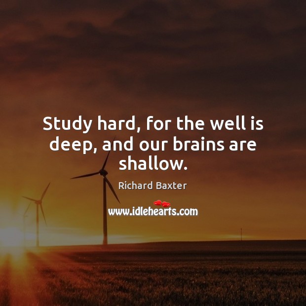 Study hard, for the well is deep, and our brains are shallow. Richard Baxter Picture Quote