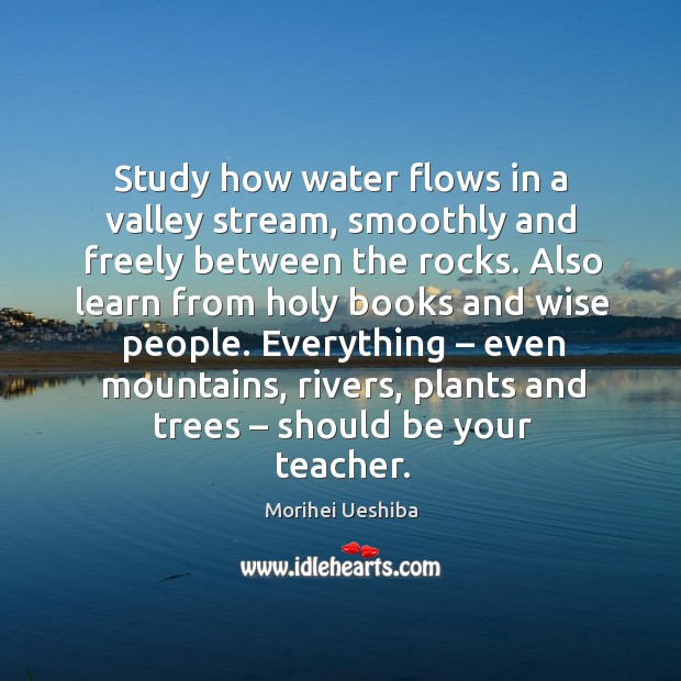 Study how water flows in a valley stream, smoothly and freely between the rocks. Wise Quotes Image