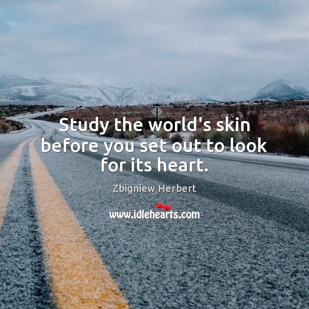Study the world’s skin before you set out to look for its heart. Zbigniew Herbert Picture Quote