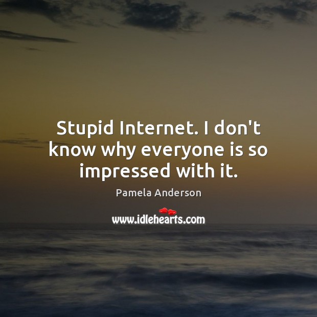 Stupid Internet. I don’t know why everyone is so impressed with it. Pamela Anderson Picture Quote