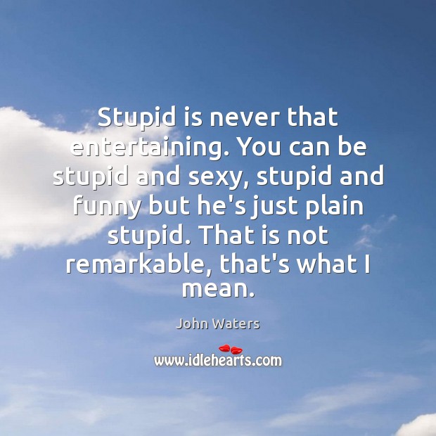 Stupid is never that entertaining. You can be stupid and sexy, stupid John Waters Picture Quote