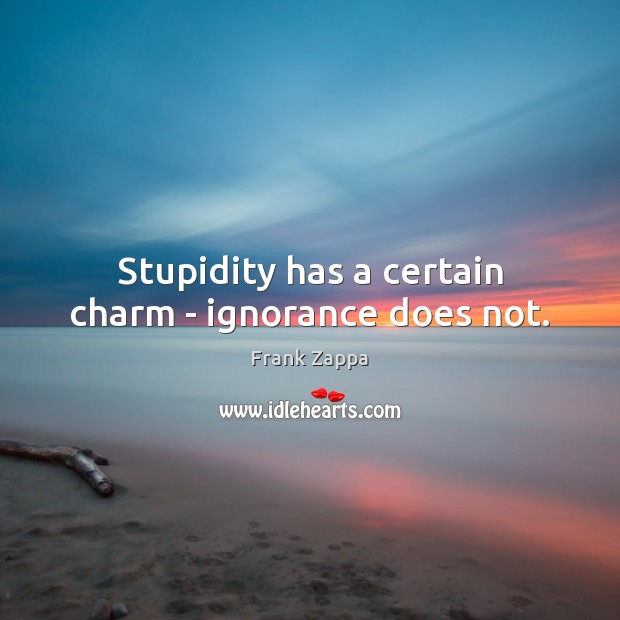 Stupidity has a certain charm – ignorance does not. Frank Zappa Picture Quote