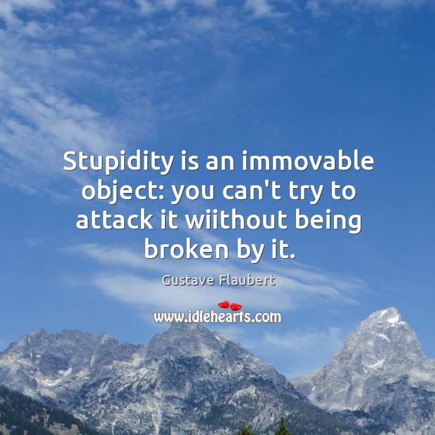 Stupidity is an immovable object: you can’t try to attack it wiithout being broken by it. Gustave Flaubert Picture Quote