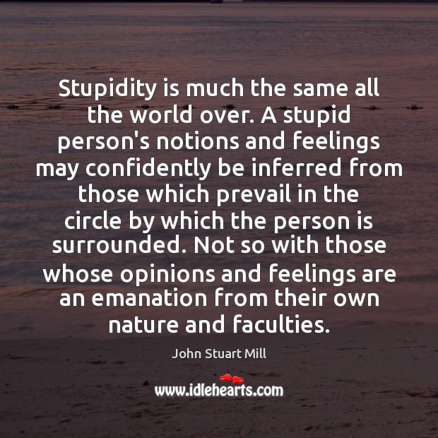 Stupidity is much the same all the world over. A stupid person’s John Stuart Mill Picture Quote