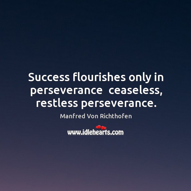 Success flourishes only in perseverance  ceaseless, restless perseverance. Manfred Von Richthofen Picture Quote