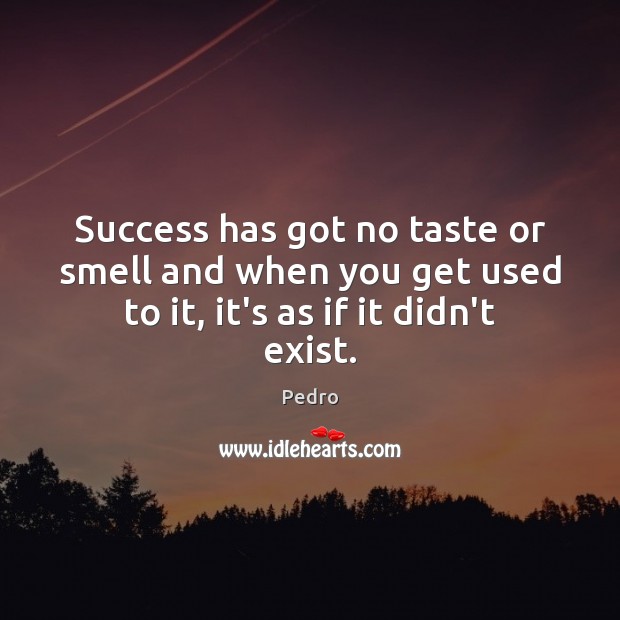 Success has got no taste or smell and when you get used to it, it’s as if it didn’t exist. Pedro Picture Quote