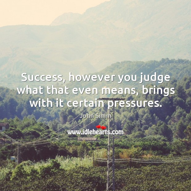 Success, however you judge what that even means, brings with it certain pressures. John Simm Picture Quote