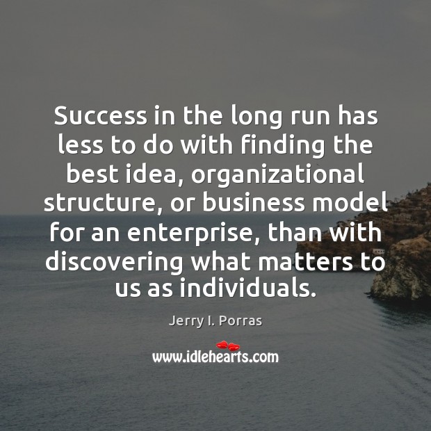 Success in the long run has less to do with finding the Jerry I. Porras Picture Quote