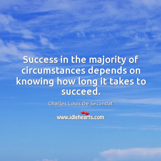Success in the majority of circumstances depends on knowing how long it takes to succeed. Charles Louis De Secondat Picture Quote