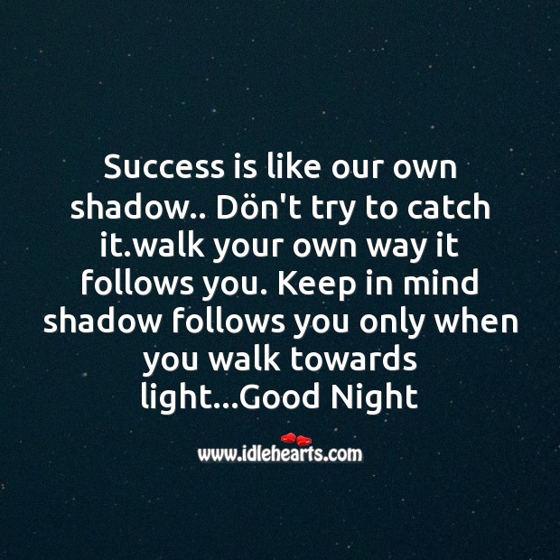 Success is like our own shadow.. Good Night Messages Image