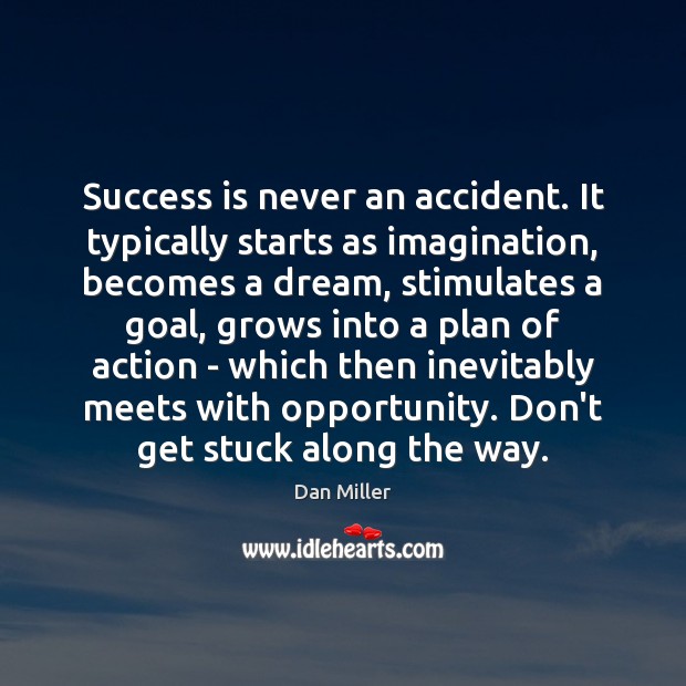 Success is never an accident. It typically starts as imagination, becomes a Success Quotes Image