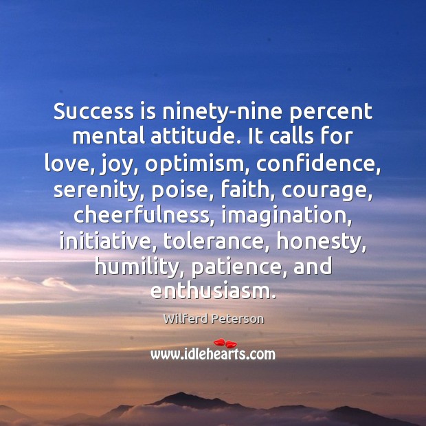 Success is ninety-nine percent mental attitude. It calls for love, joy, optimism, Wilferd Peterson Picture Quote