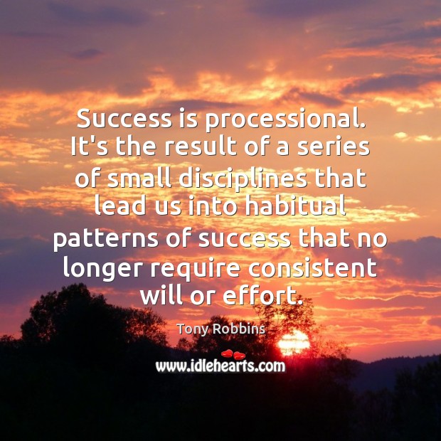Success is processional. It’s the result of a series of small disciplines Tony Robbins Picture Quote