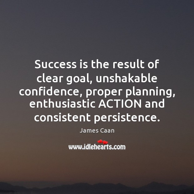 Success is the result of clear goal, unshakable confidence, proper planning, enthusiastic James Caan Picture Quote