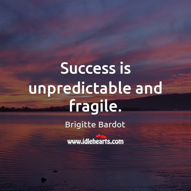Success is unpredictable and fragile. Brigitte Bardot Picture Quote