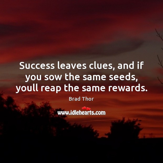 Success leaves clues, and if you sow the same seeds, youll reap the same rewards. Brad Thor Picture Quote